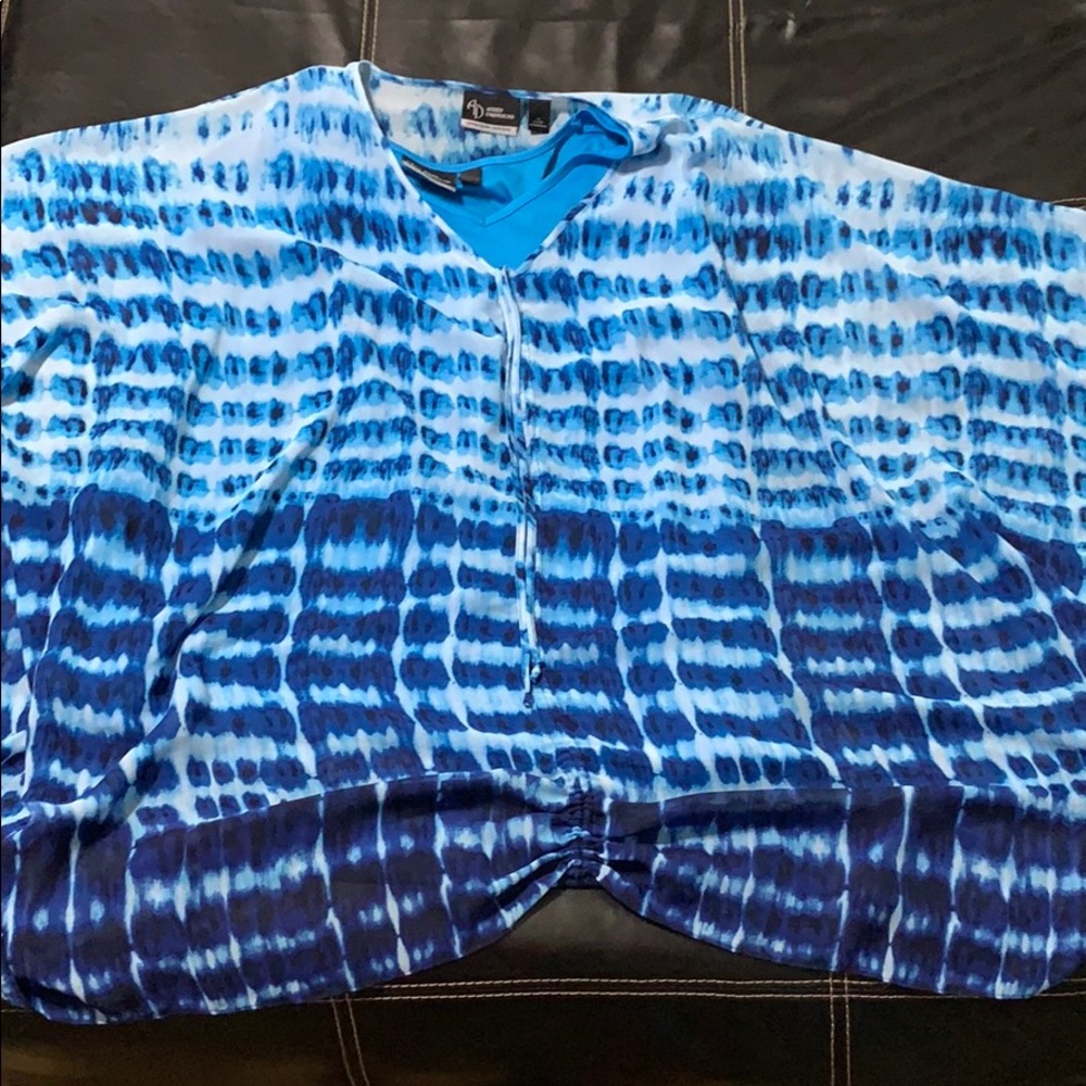 Two piece blue tie die sheer drawstring top & cami